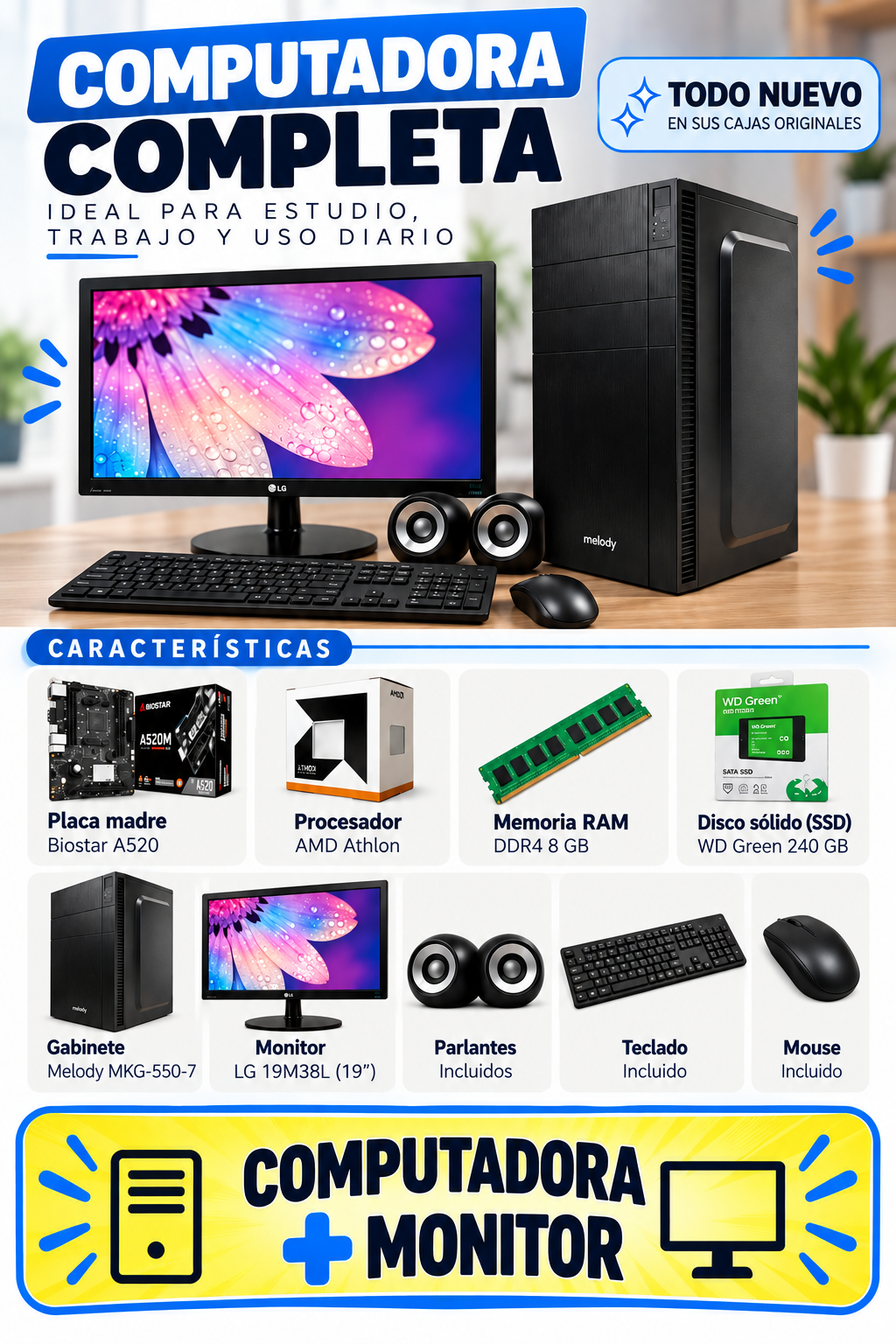 COMPUTADORA COMPLETA NUEVA + MONITOR LG 19”