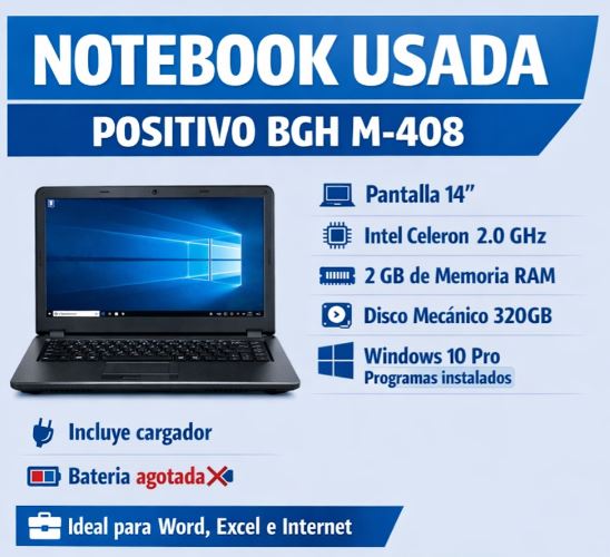 Notebook Positivo BGH M-408 Usada – 14” Intel Celeron