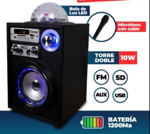 Parlante karaoke inalámbrico con luces SBL15-KAR-LEDBALL-BK