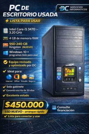 PC USADA, Intel Core I5 3470 - 3.20 GHz, SSD NUEVO 240 GB KINGSTON
